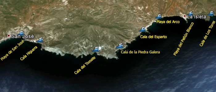 Mapa Playas San jose la Amatista Cabo de Gata